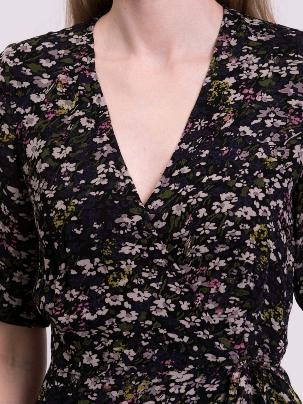 GANNI Crepe Wrap Dress EU34 US4 S Floral Print Asymmetric V-Neck NWT - Picture 4 of 13